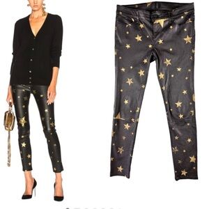 R+A Black and Gold Star Lambskin Leather Jeans